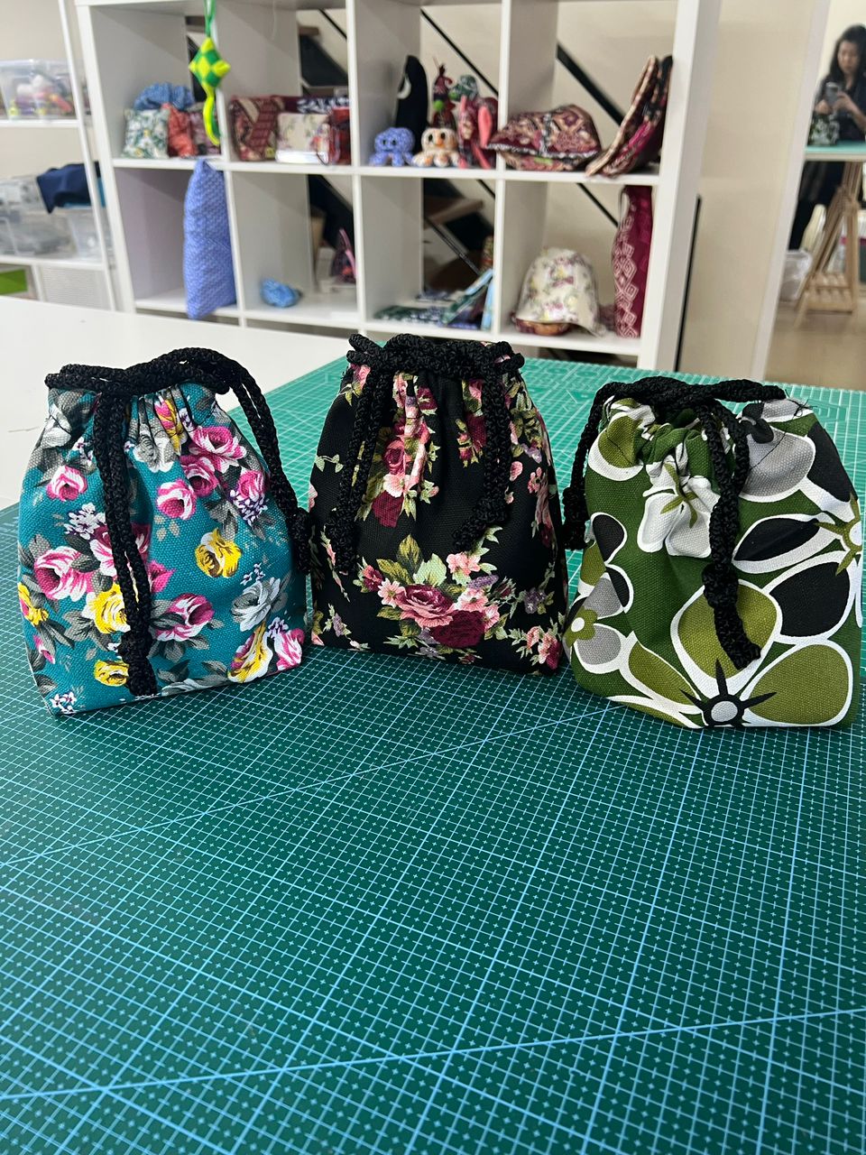 Handmade drawstring pouch, a beginner sewing project