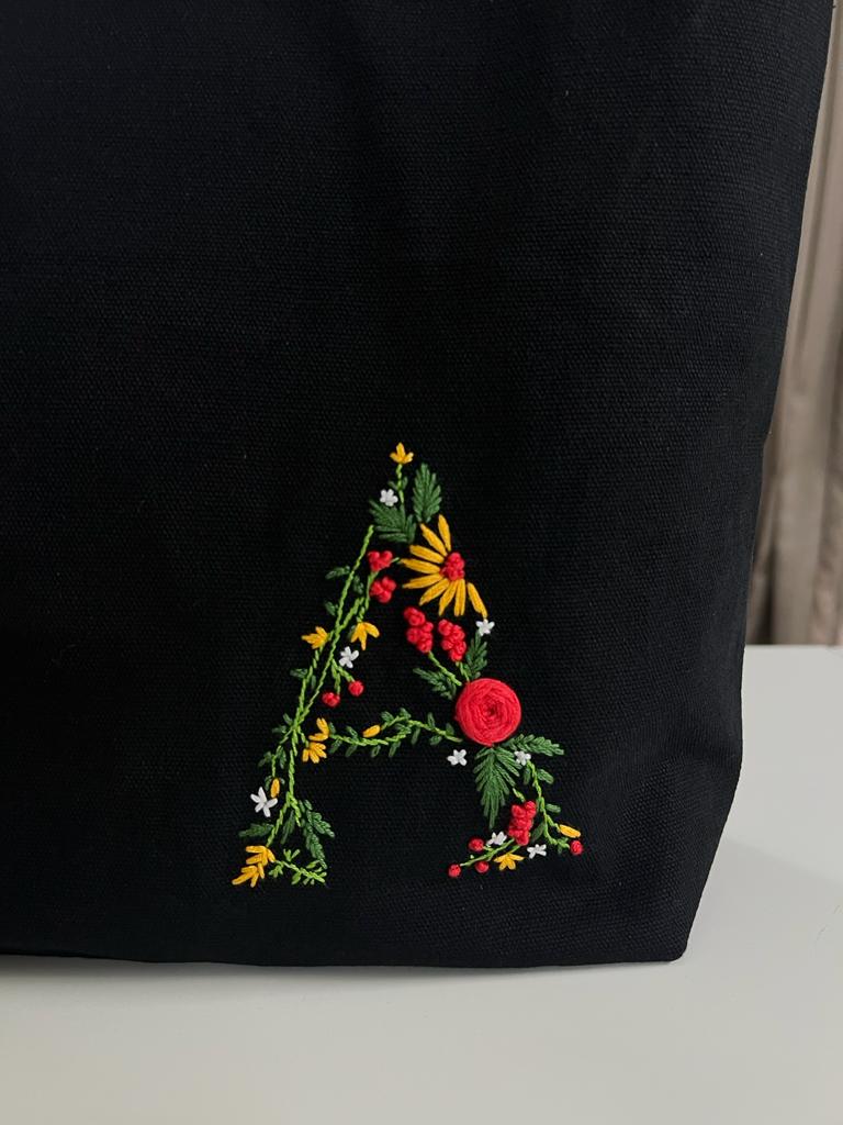 Handmade Name initial embroidery - A from a Two Moles sewing class